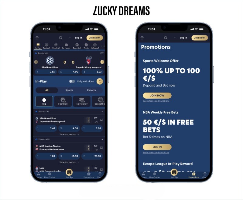 lucky dreams casino screenshots on mobile on a white background